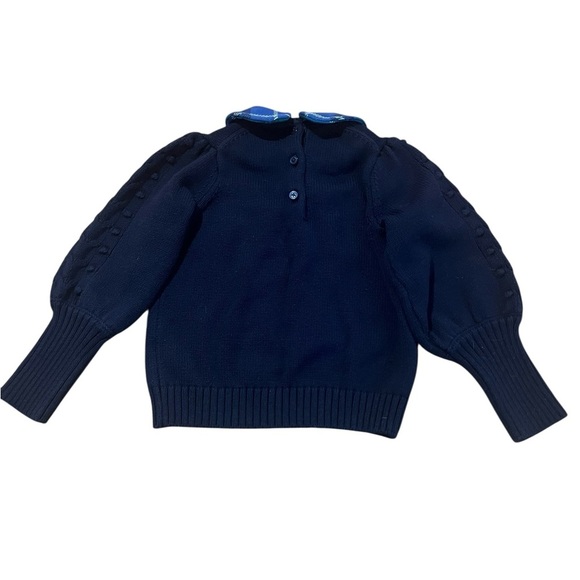 Janie and Jack Blue Cable Knit Teal Tartan Collar Sweater SZ 3 - Picture 4 of 13